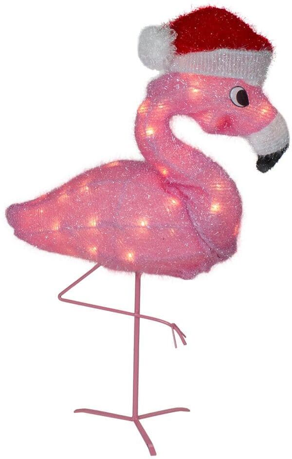 Northlight 24 in. Pink Flamingo Wearing a Santa Hat Christmas Outdoor Decoration