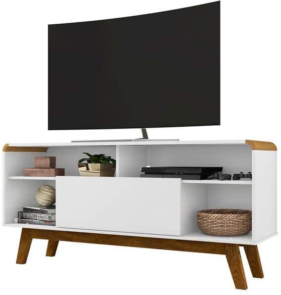 Manhattan Comfort Camberly 53.54 in. White and Cinnamon TV Stand Fits TV's up to 65 in. with Cable Management