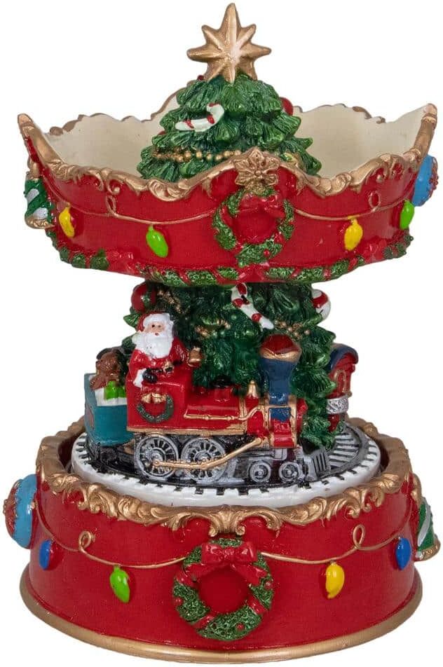 Northlight 6 in. Red and Gold Musical Santa on Train Christmas Carousel Music Box