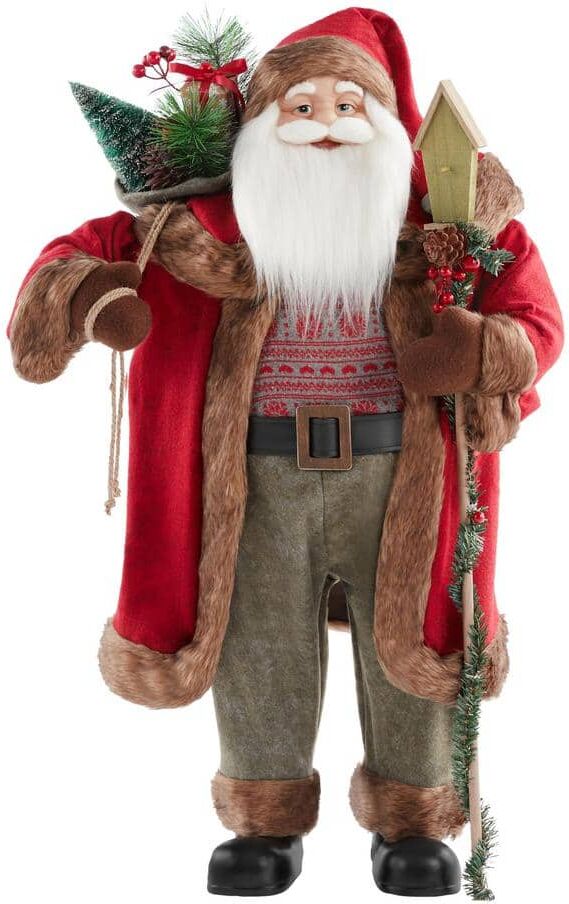 Home Accents Holiday 3 ft. Christmas Santa with Bird House Walking Stick Standing Decor