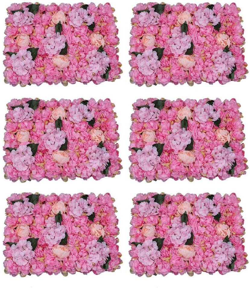 YIYIBYUS 6-Pieces 23.62 in. x 15.74 in. Pink Artificial Peony Flower Wall Panel Hedge