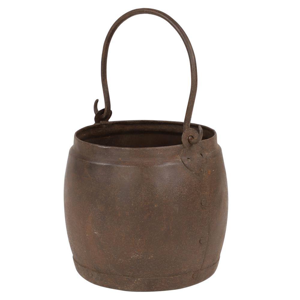 Litton Lane 7 in. x 7 in. Antique Iron Style Welded Water Pot with Detachable Handle from India