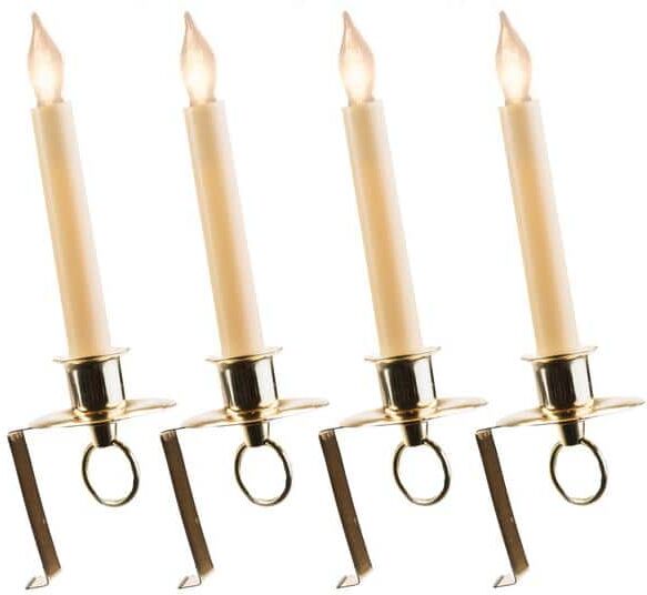 12 in. Electric Christmas Window Candles with Brass Holder and Sensor (Set of 4)