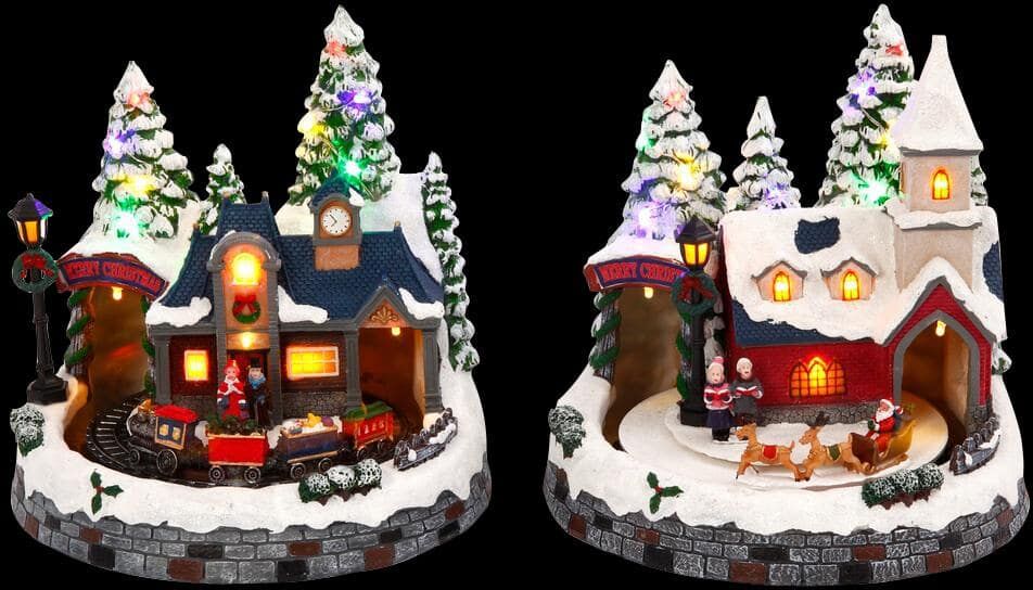 GERSON INTERNATIONAL 8 in. H Assorted Battery Operated Christmas Village Musical Scenes (Set of 2)