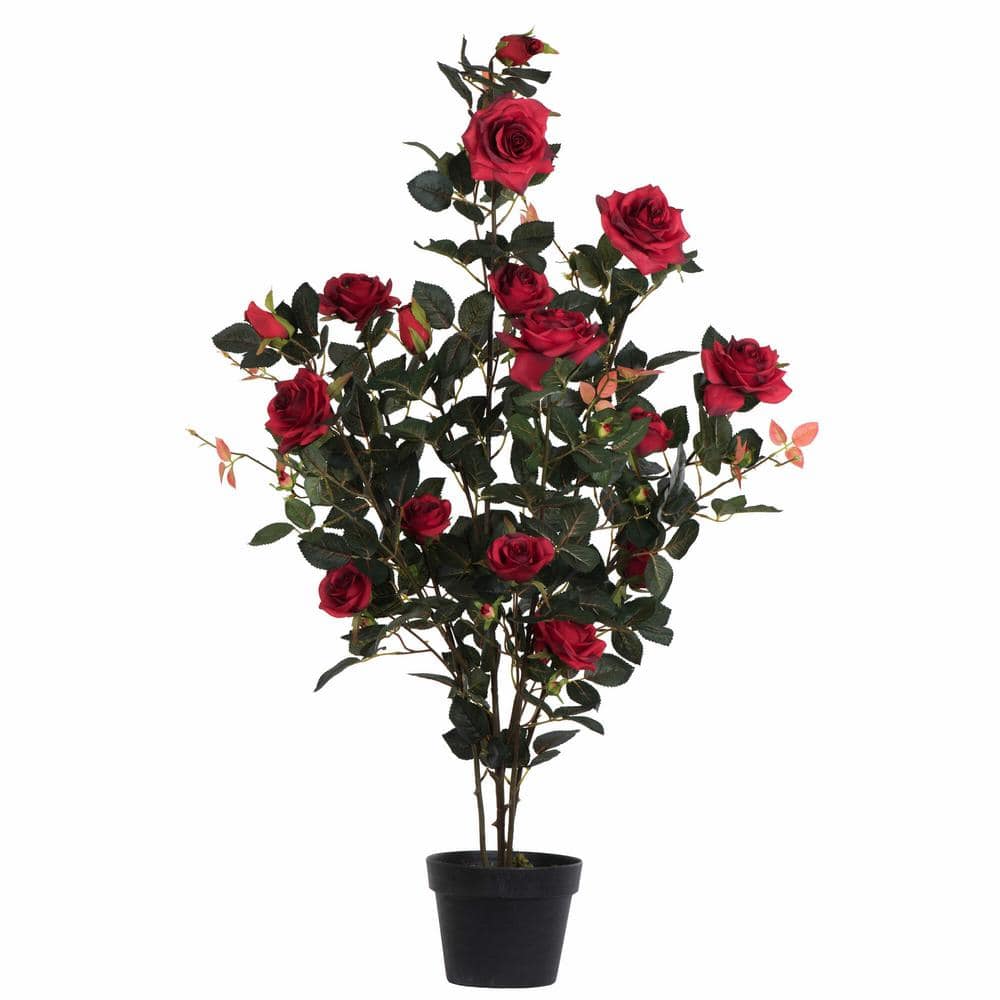 Vickerman 45 in. Artificial Red Rose Plant in Pot.