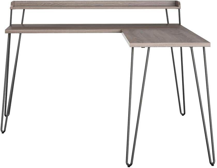 Ameriwood Home Shanewood 55.1 in. L-Shape Distressed Gray Oak Computer Desk with Riser