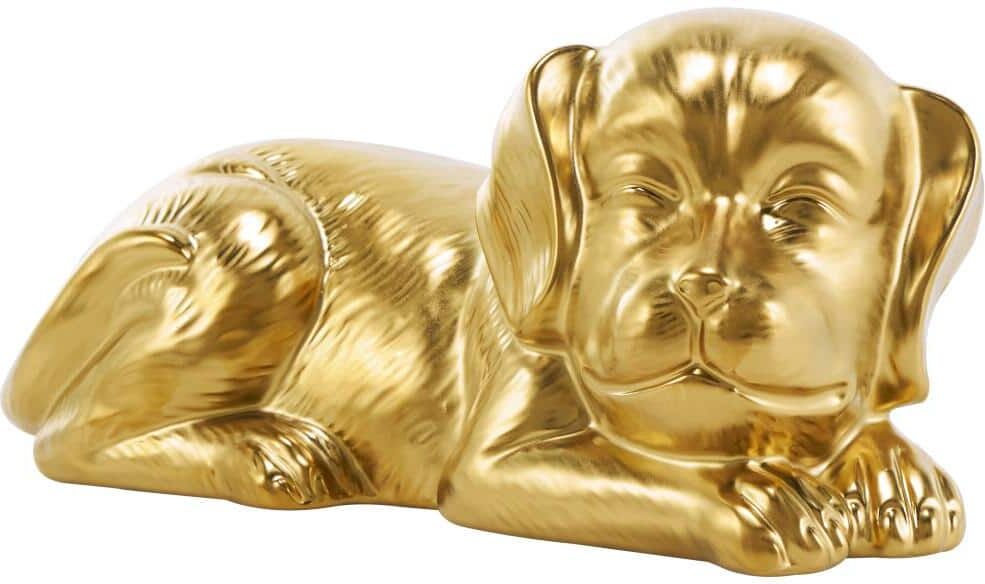 Litton Lane Gold Ceramic Laying Dog Sculpture with Matte Finish