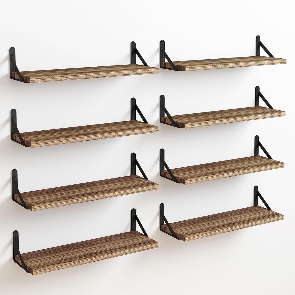 15.7 in. W x 4.7 in. D Carbonized Black Rustic Decorative Wall Shelf Set of 8