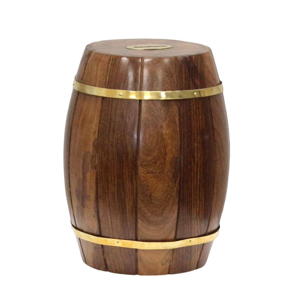 Vintiquewise Brown Large Wine Barrel Shaped Wooden Decorative Coin Bank Money Saving Box