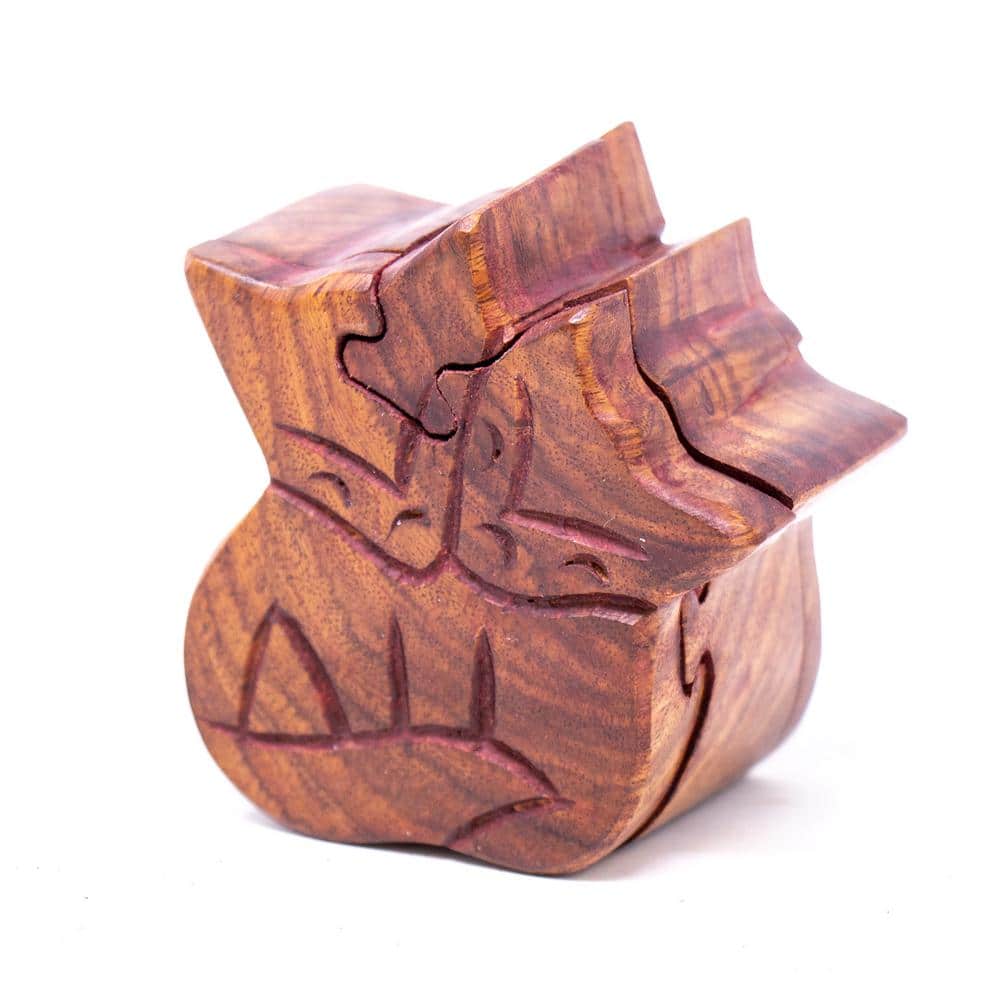Global Crafts Handmade Fox Couple Sheesham Wood Carved Puzzle Box