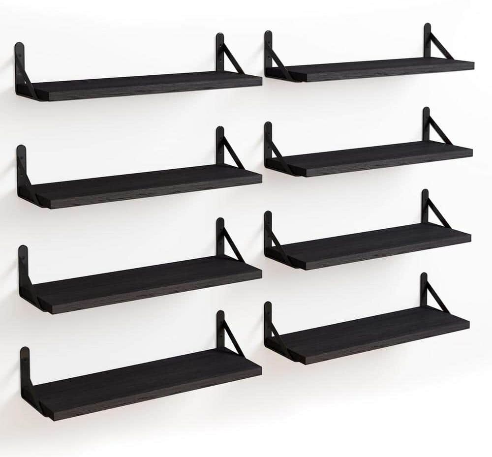 15.7 in. W x 4.7 in. D Black Rustic Decorative Wall Shelf Set of 8