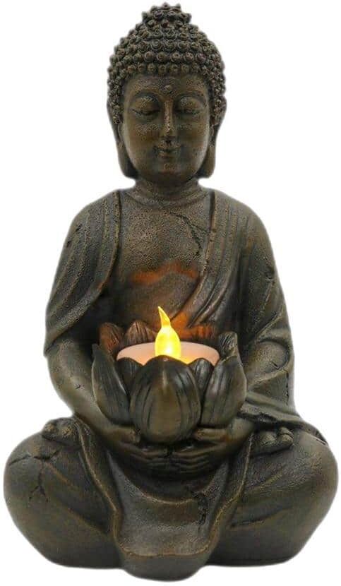 Buddha with LED Tea Lights Candle Holder, Gift Idea, Zen Home Decor Meditation Accessories, Meditation/Yoga Gifts