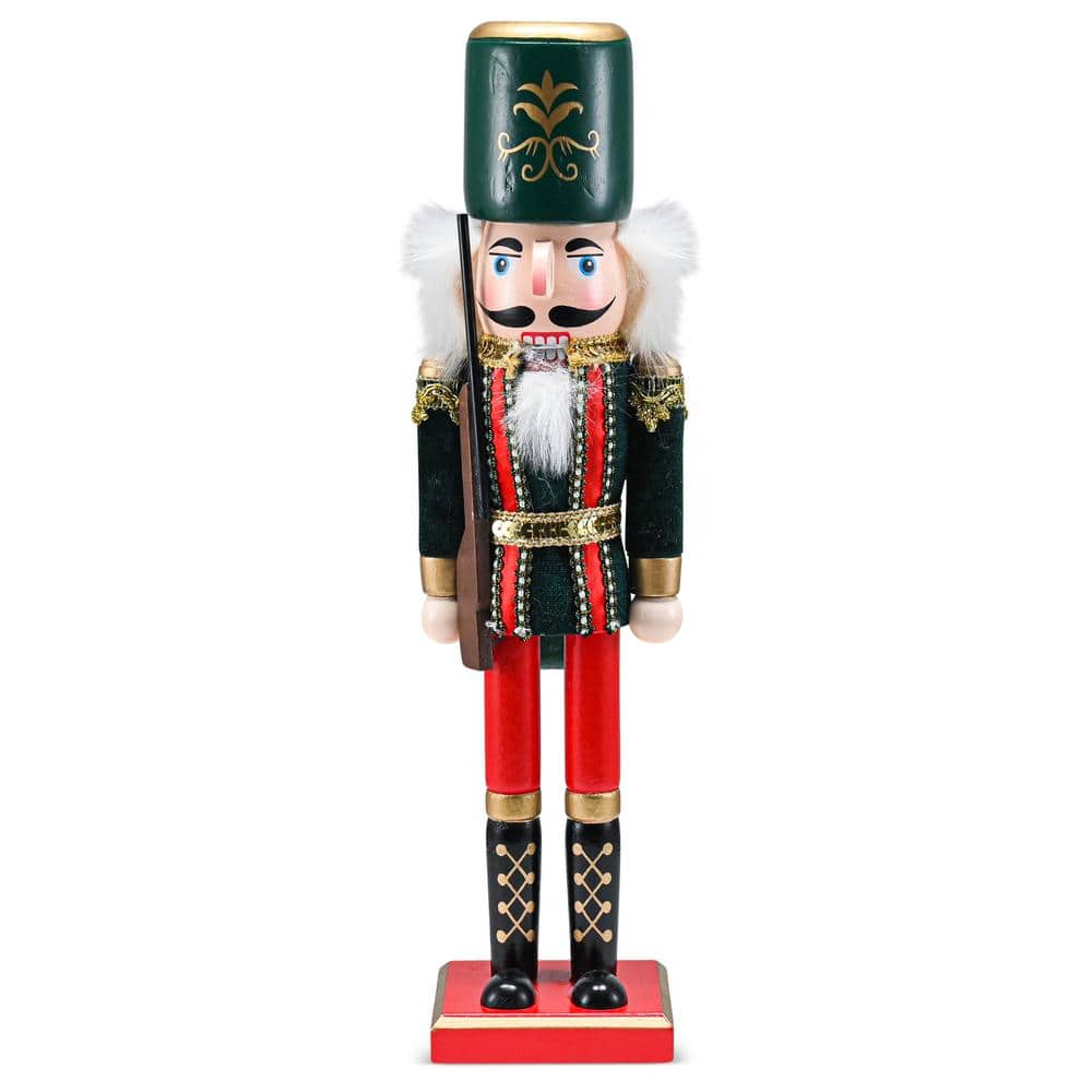 ORNATIVITY 15 in. Wooden Christmas Toy Soldier Nutcracker-Red and Black Nutcracker Soldier with a Rifle Gun, Holiday Nutcracker