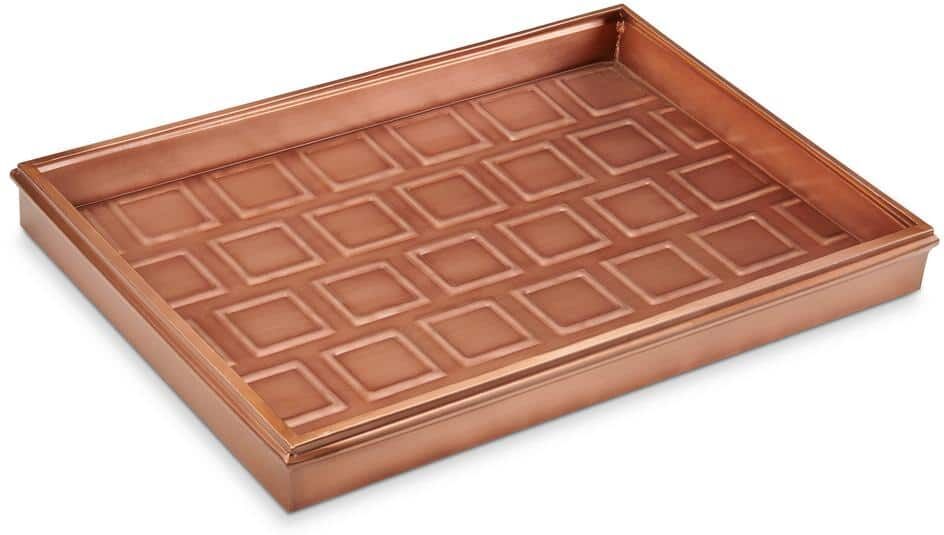 Good Directions 20 in. L x 14 in. W Squares Multi-Purpose Boot Tray 4103VB for Boots, Shoes, Plants and More, Copper Finish