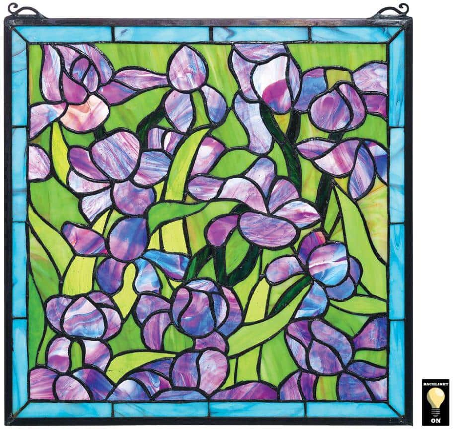 Design Toscano Saint-Remy Irises Stained Glass Window Panel