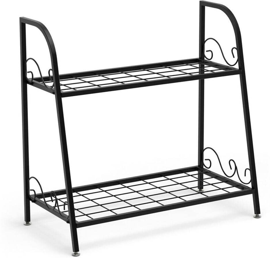 Gymax 2-tier Metal Plant Stand Shelf Flower Pot Holder Display Rack Shoe Organizer