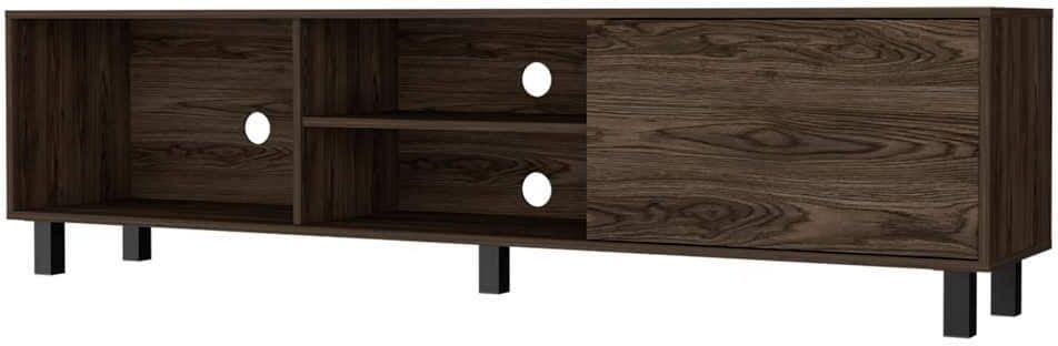 RST BRANDS Lindon 71 in. Wide Walnut MDF Mid-Century Modern TV Media Stand Fits TV's up to 75 in. with Cable Management