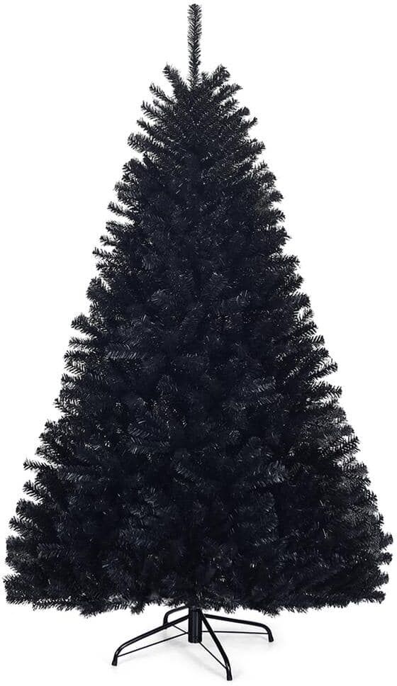 Gymax 6 ft. Halloween Artificial Christmas Tree Hinged Pine Tree Holiday Decoration Black