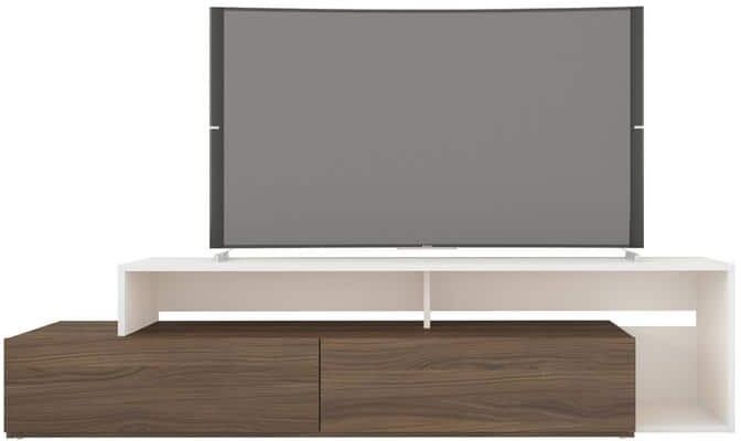 Nexera Tonik 72 in. Walnut and White TV Stand with 2 Doors Fits TV's up to 80 in. with Cable Management