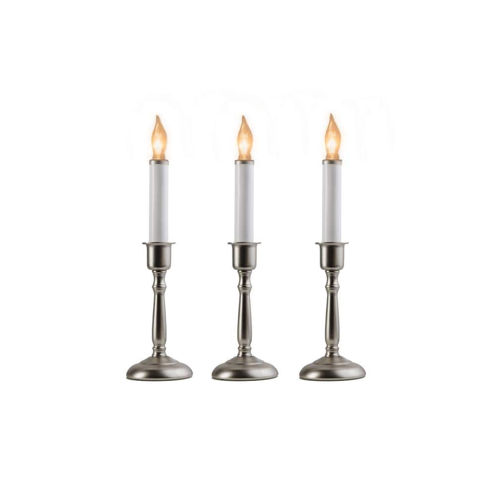 12 in. Electric Christmas Candles with Silver Base (Set of 3)