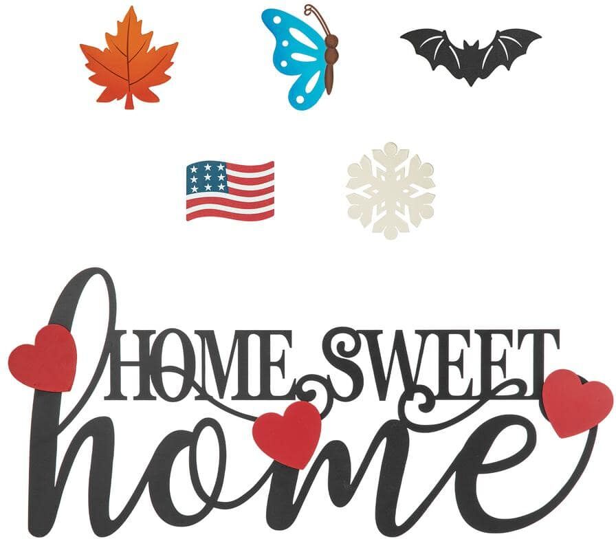 Glitzhome 11.5 in. H Metal Home Sweet Home Wall Decor, w/6 Changeable Decors(Spring/Valentine/Patriotic/Fall/Halloween/Christmas)