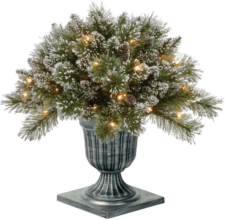 National Tree Company 24 in. Artificial Glittery Bristle Pine Porch Bush with Twinkly LED Lights