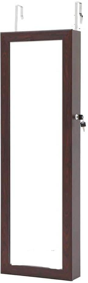 Fashion Brown Wall Mounted Jewelry Armoire with Full Length Mirror and Light (43.3 in. x 14.2 in. x 3.9 in.)