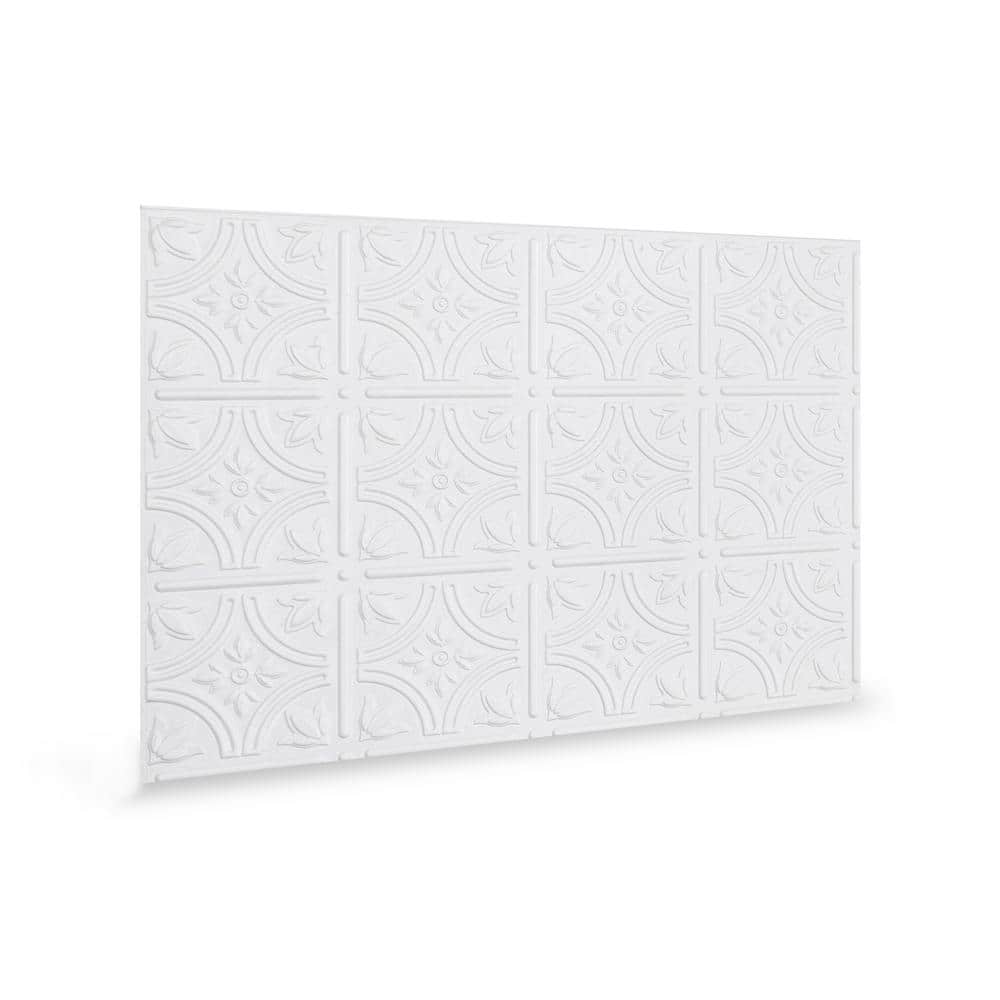 INNOVERA DECOR BY PALRAM 18.5 in. x 24.3 in. Empire Decorative 3D PVC Backsplash Panels in White 30-Pieces