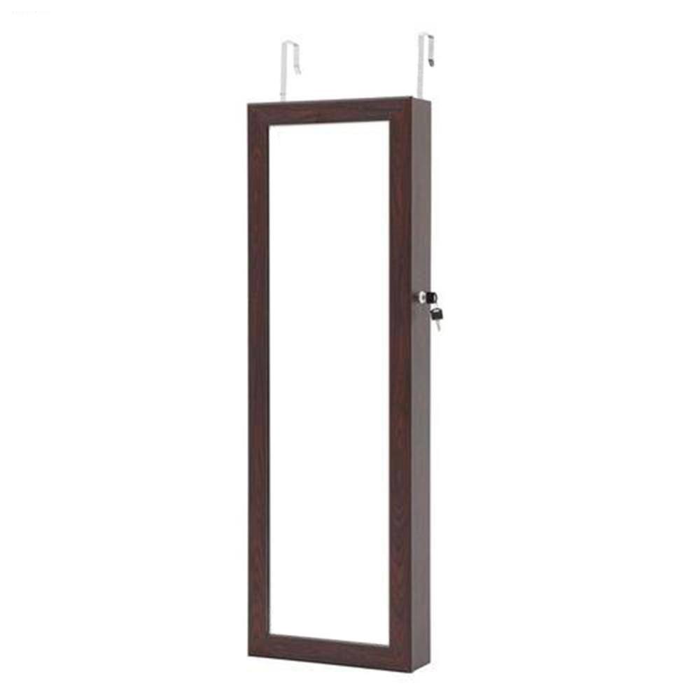 Fashion Brown Lock Jewelry Armoire Mirror with LED Lights 43.3 in. x 14.2 in. x 3.9 in. On The Door or Wall