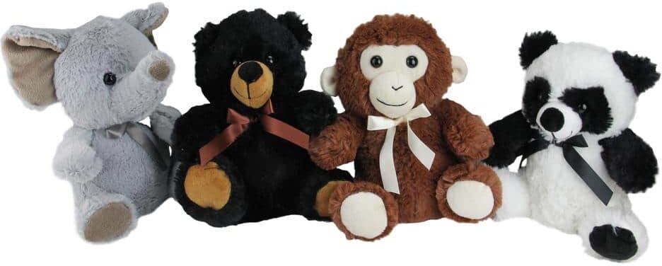 Northlight 9 in. Plush Sitting Bear, Elephant, Monkey and Panda Stuffed Animal Figures (4-Pack)