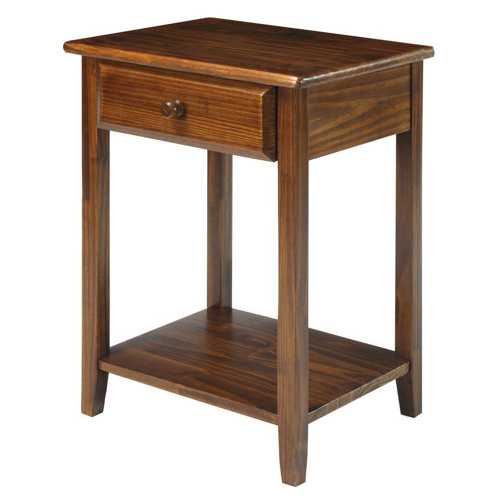 Casual Home Night Owl Warm Brown Nightstand with USB Port