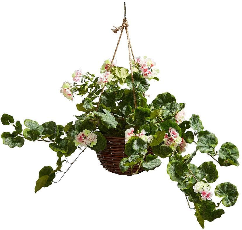 Pure Light Pink Artificial Geranium Flower Arrangement with Hanging Basket