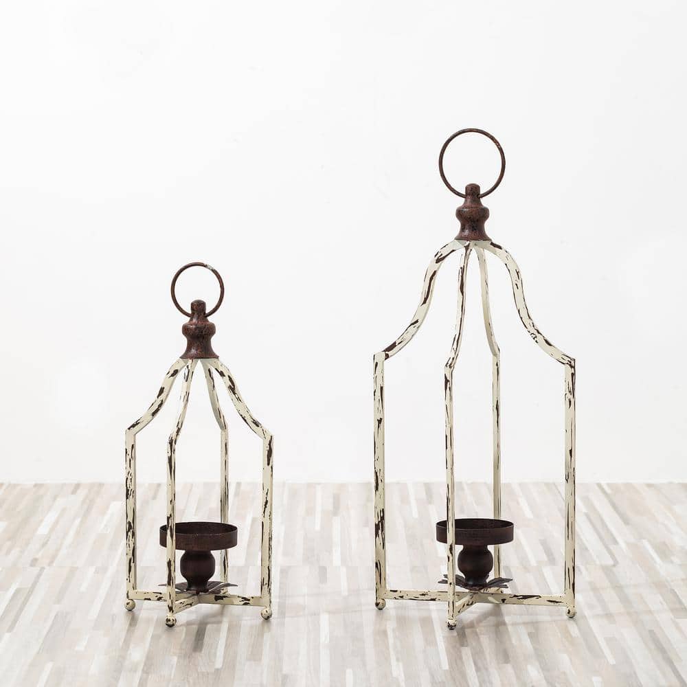 Glitzhome Candle Holder Farmhouse Metal Lantern - Hanging or Tabletop (Set of 2)