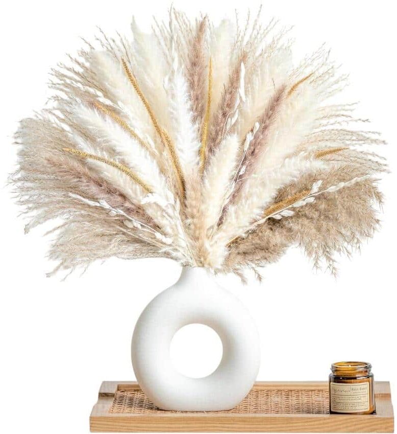 Afoxsos 70Pcs Artificial Natural Dried Pampas Grass Boho Home Decor Bouquet, Phragmites Dried Flowers