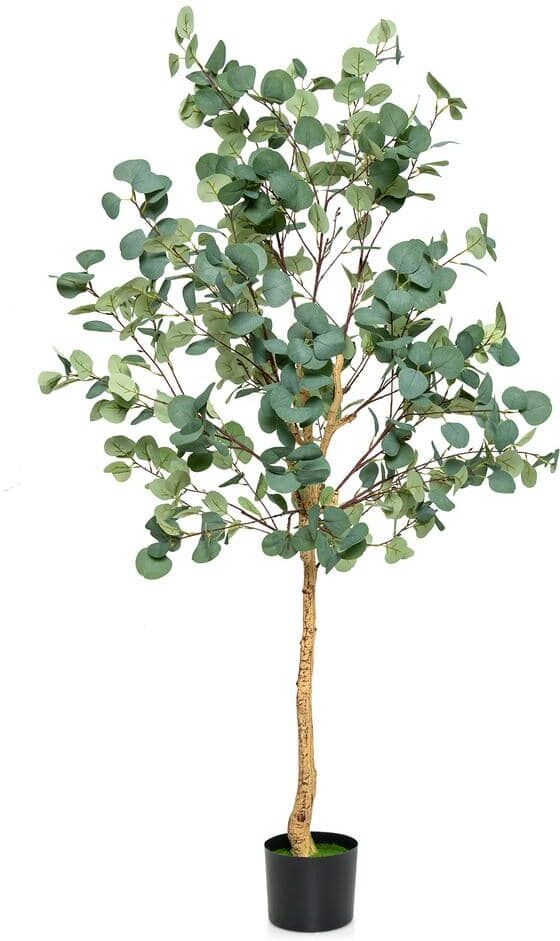 HONEY JOY 5.5 ft. Artificial Eucalyptus Tree Tall Fake Plants in Pot with 517-Silver Dollar Leaves for Indoor Outdoor 65 in.