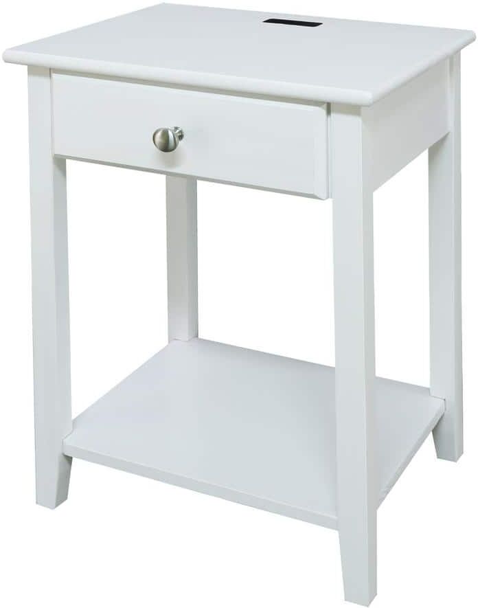 Casual Home Night Owl White Nightstand with USB Port