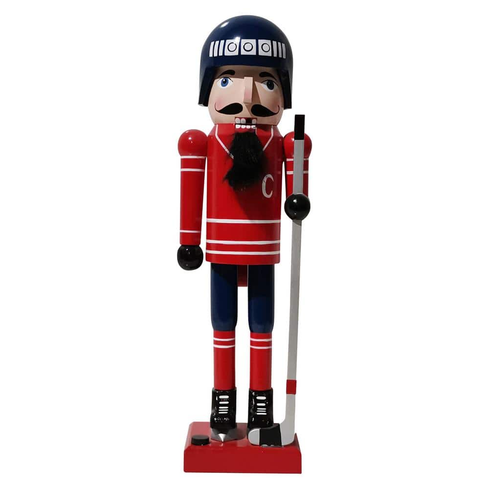 Northlight 14 in. Blue and Red Wooden Christmas Ice Hockey Player Nutcracker