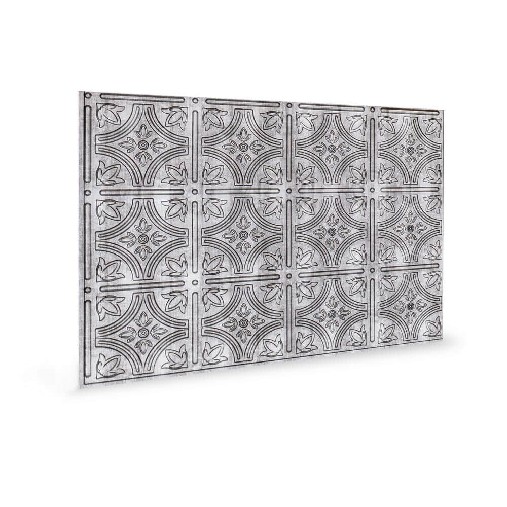 INNOVERA DECOR BY PALRAM 18.5'' x 24.3'' Empire Decorative 3D PVC Backsplash Panels in Crosshatch Silver 6-Pieces
