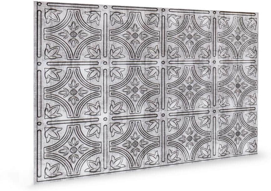 INNOVERA DECOR BY PALRAM 18.5'' x 24.3'' Empire Decorative 3D PVC Backsplash Panels in Crosshatch Silver 9-Pieces