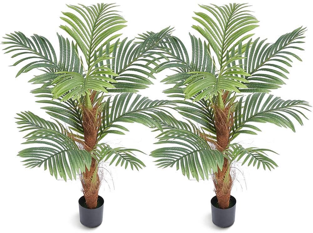 VEVOR Artificial ​Palm Tree 4 ft. Tall Faux Plant with 10-Artificial Leaves and Moss-Covered Potting Soil Lifelike Fake Tree