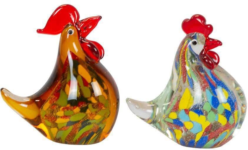 Dale Tiffany Rooster Chicken 2-Piece Handcrafted Art Glass Figurine Set