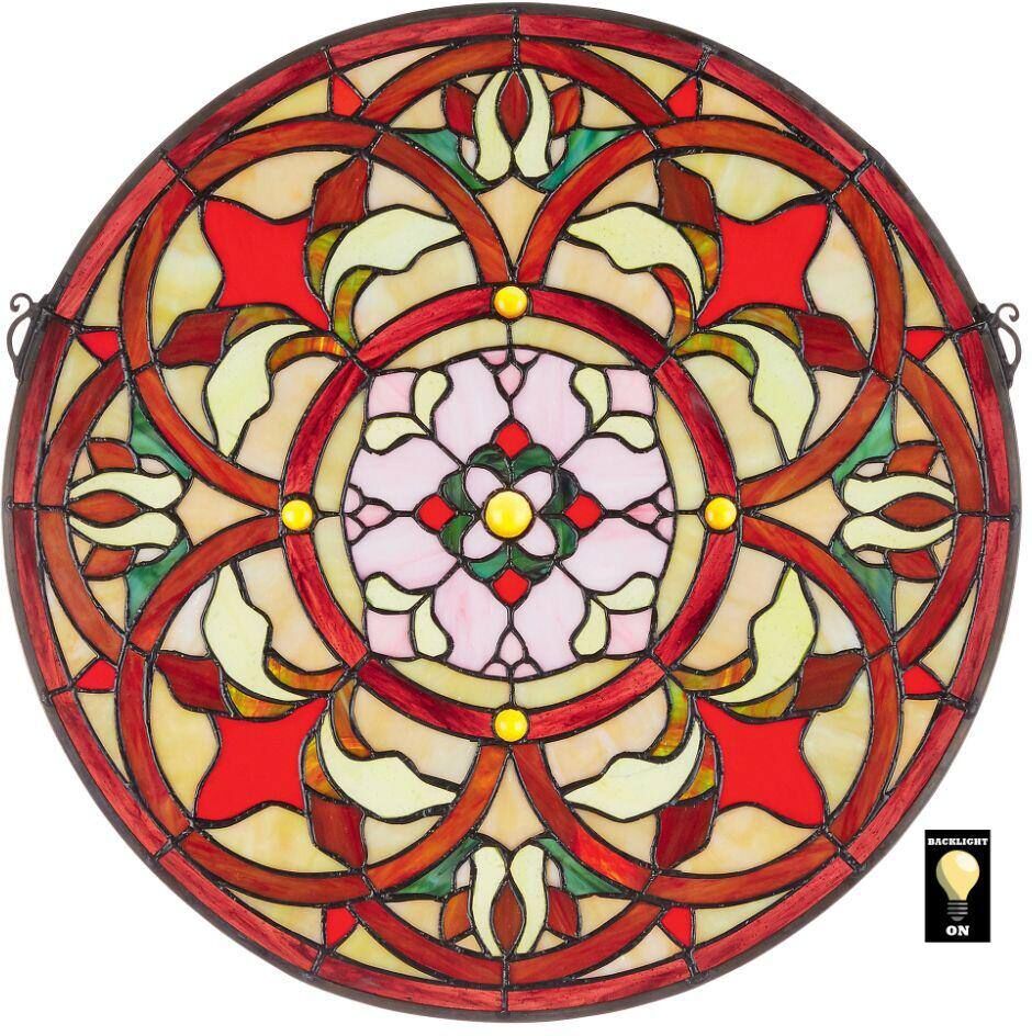 Design Toscano Baroque Floral Medallion Tiffany-Style Stained Glass Window Panel