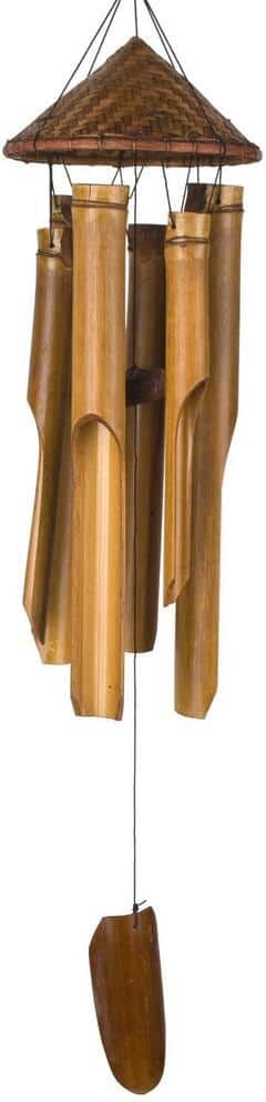 WOODSTOCK CHIMES Asli Arts Collection, Woven Hat Bamboo Chime, 34 in. Wind Chime CHT339