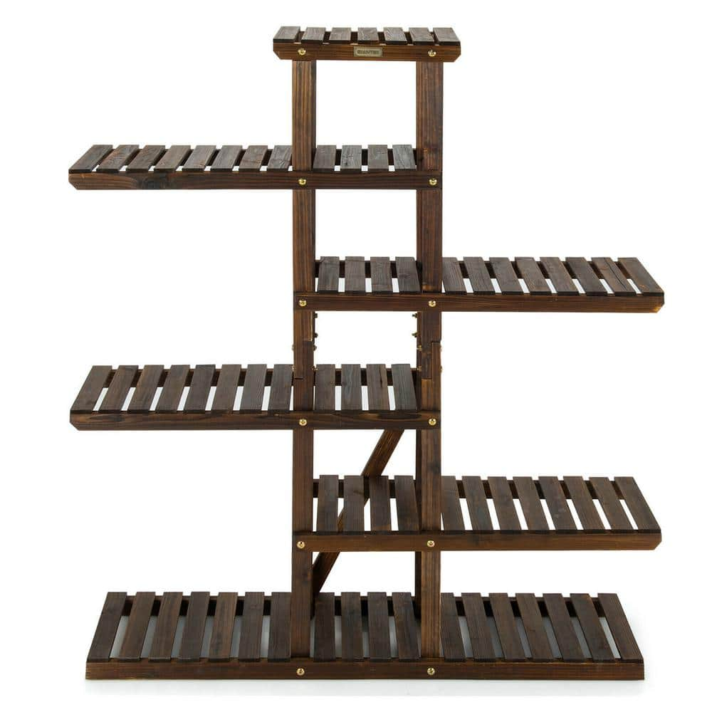 Gymax Wood Plant Stand 6-Tier Vertical Shelf Flower Display Rack Holder Planter