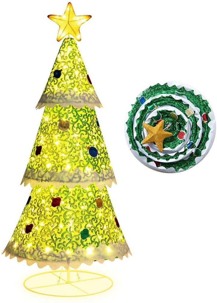 Costway 4.6 FT Pop-up Artificial Christmas Tree w/110 Warm Lights Pre-Lit Christmas Decoration