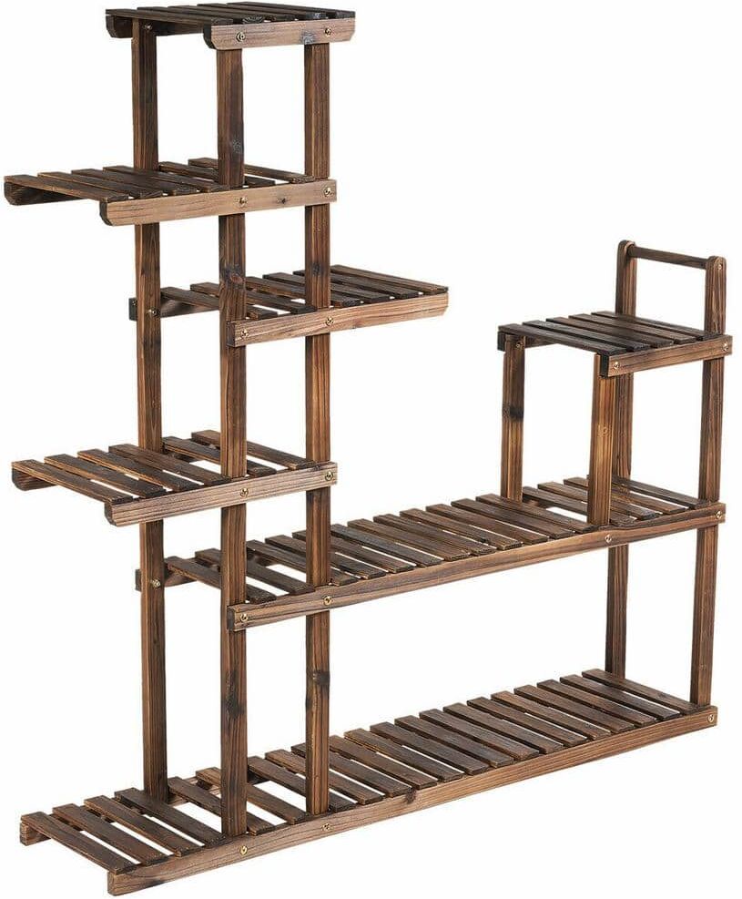 WELLFOR 47.5 in. Tall Indoor Outdoor Carbon Baking Fir Wood Plant Stand (7-Tiered)