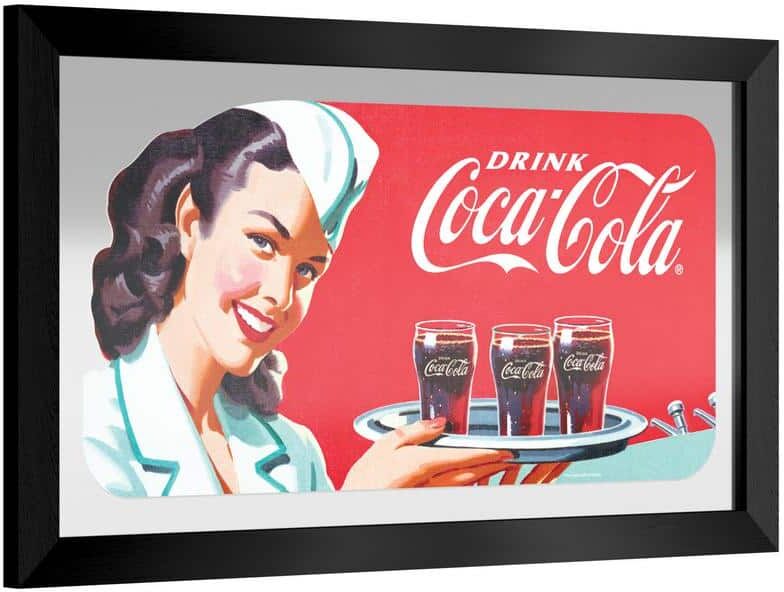 Coca-Cola Waitress 26 in. W x 15 in. H Wood Black Framed Mirror