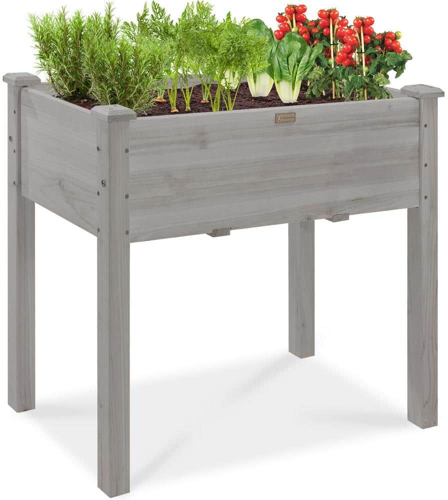 Best Choice Products 34 in. x 18 in. x 30 in. Elevated Garden Bed, Wood Raised Planter Box w/Bed Liner - Gray