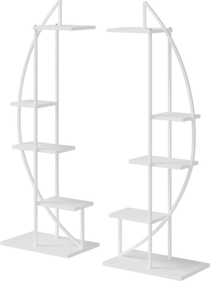 Outsunny 60.75 in White Metal Indoor Plant Stand Half Moon Shape Ladder Flower Pot Holder Shelf with 5-Tiers