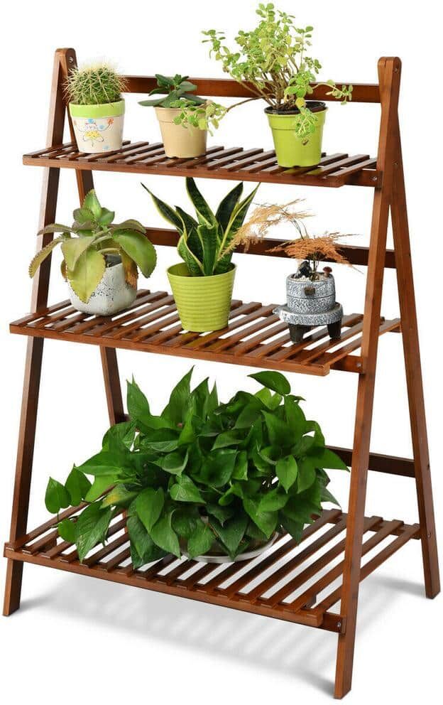 Costway 27.5 in. L x 16 in. W x 38 in. H Shelves Indoor/Outdoor Brunet Folding Plant Stand (3-Tier)